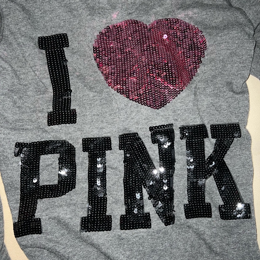 Grey 🩷 PINK VS hoodie with sequins EUC